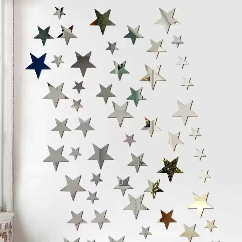 Pack of 20 Star Acrylic Mirror Wall Decor - Multi-Size Self-Adhesive Wall Decoration for Home and Office