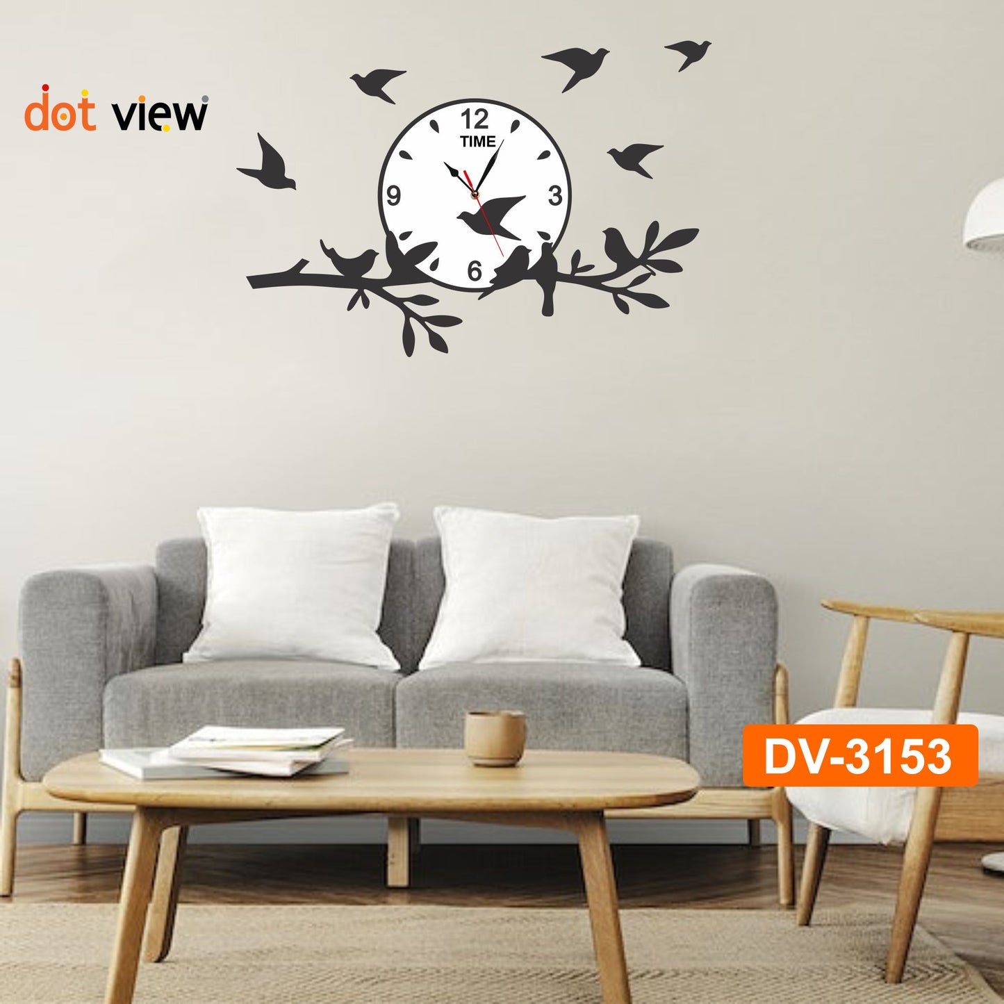 3D Pendulum Wooden Wall Clock - Bird and Tree Style Wall Decoration for Home and Office