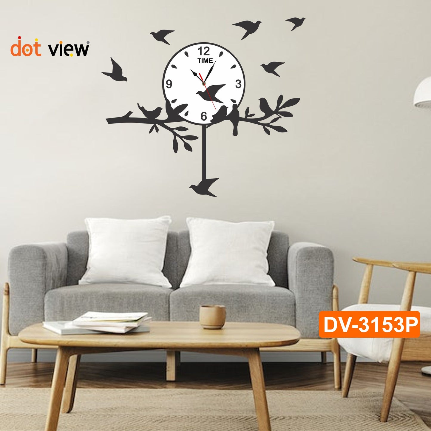 3D Pendulum Wooden Wall Clock - Bird and Tree Style Wall Decoration for Home and Office