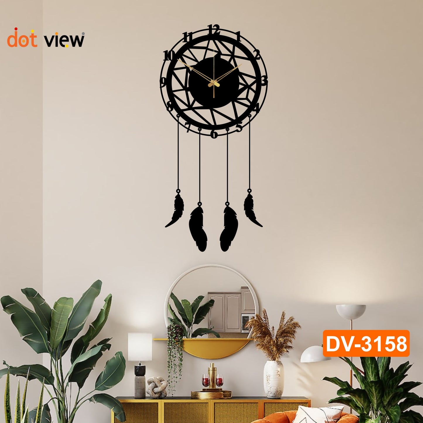 3D Hanging Feather Wooden Wall Clock
