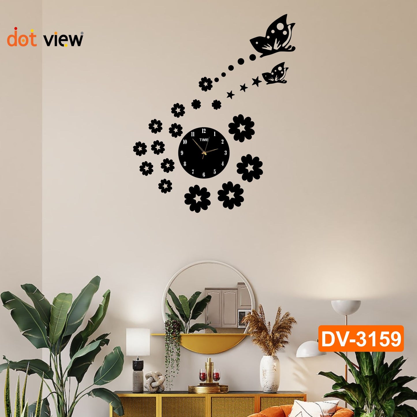 Butterfly and stars Wooden Wall Clock