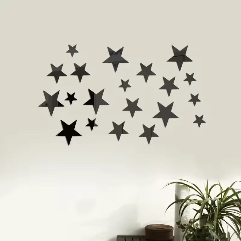 Pack of 20 Star Acrylic Mirror Wall Decor - Multi-Size Self-Adhesive Wall Decoration for Home and Office
