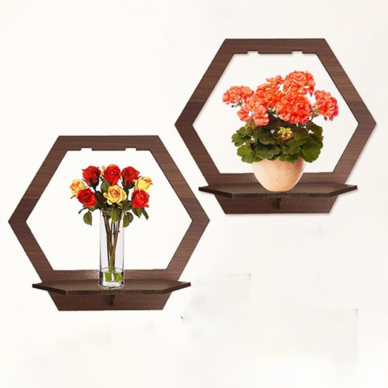 Set of 4 Hexagon Wall Shelves - Home Decor & Room Decoration (7.8x6.8 Inches Each) Wooden Wall decor
