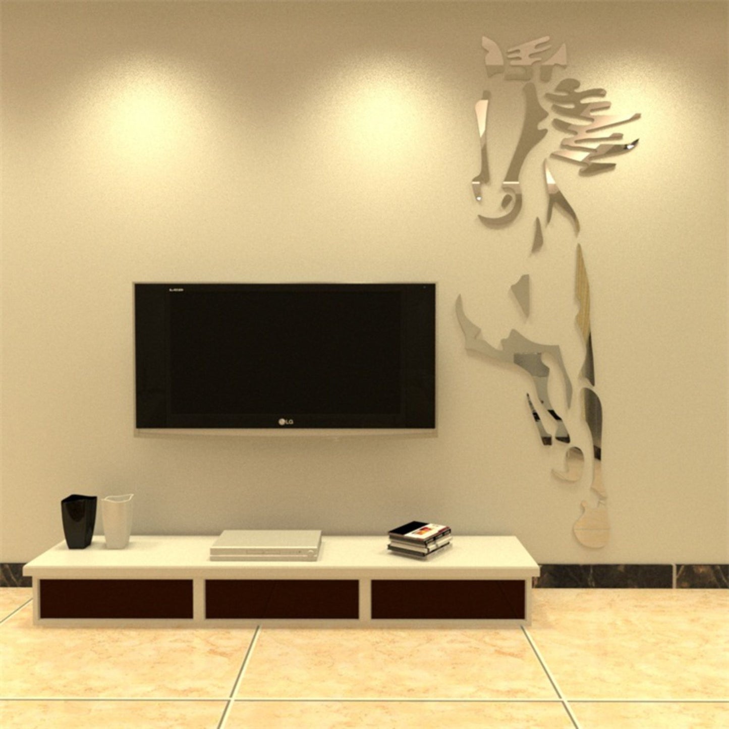 3D DIY Acrylic Mirror Horse Wall Decoration - Self-Adhesive Living Room TV Background Wall Art Decor