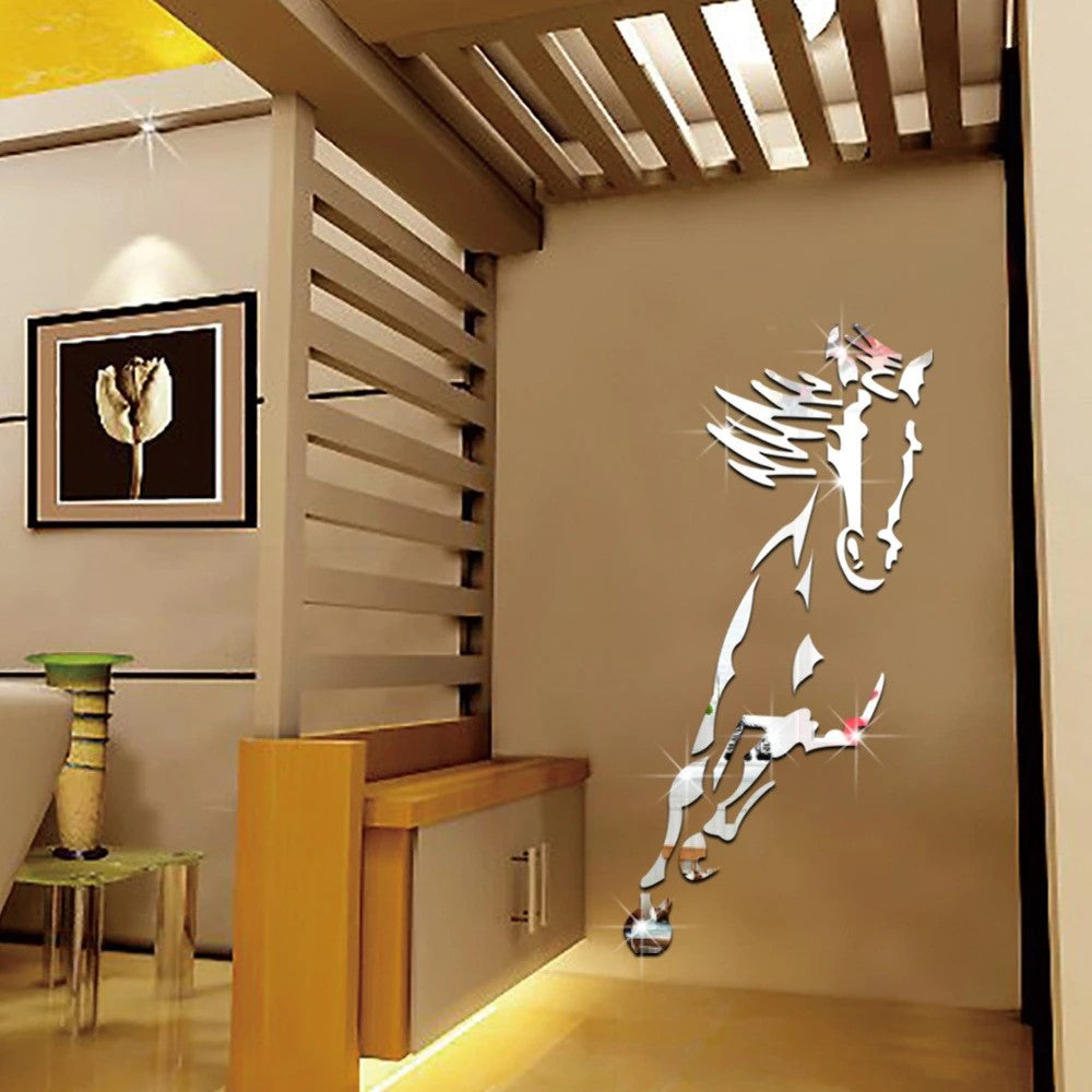 3D DIY Acrylic Mirror Horse Wall Decoration - Self-Adhesive Living Room TV Background Wall Art Decor