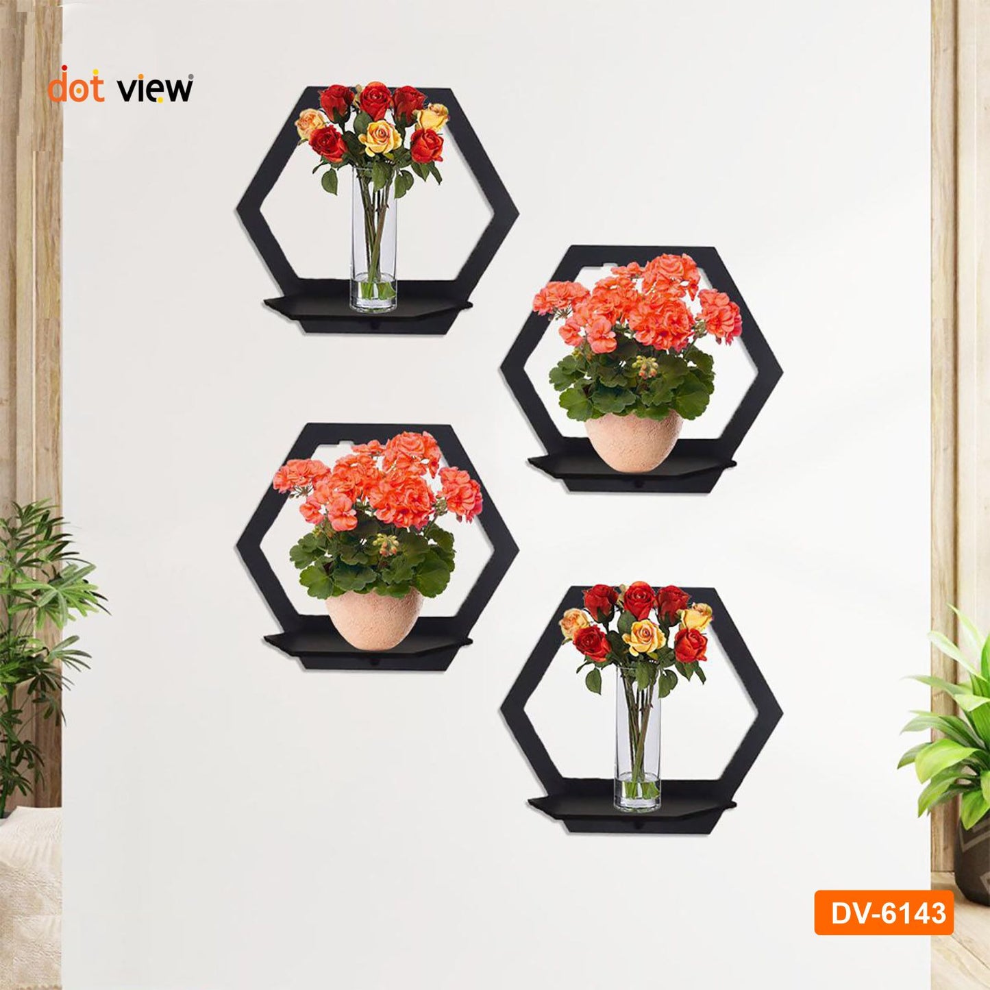 Set of 4 Hexagon Wall Shelves - Home Decor & Room Decoration (7.8x6.8 Inches Each) Wooden Wall decor