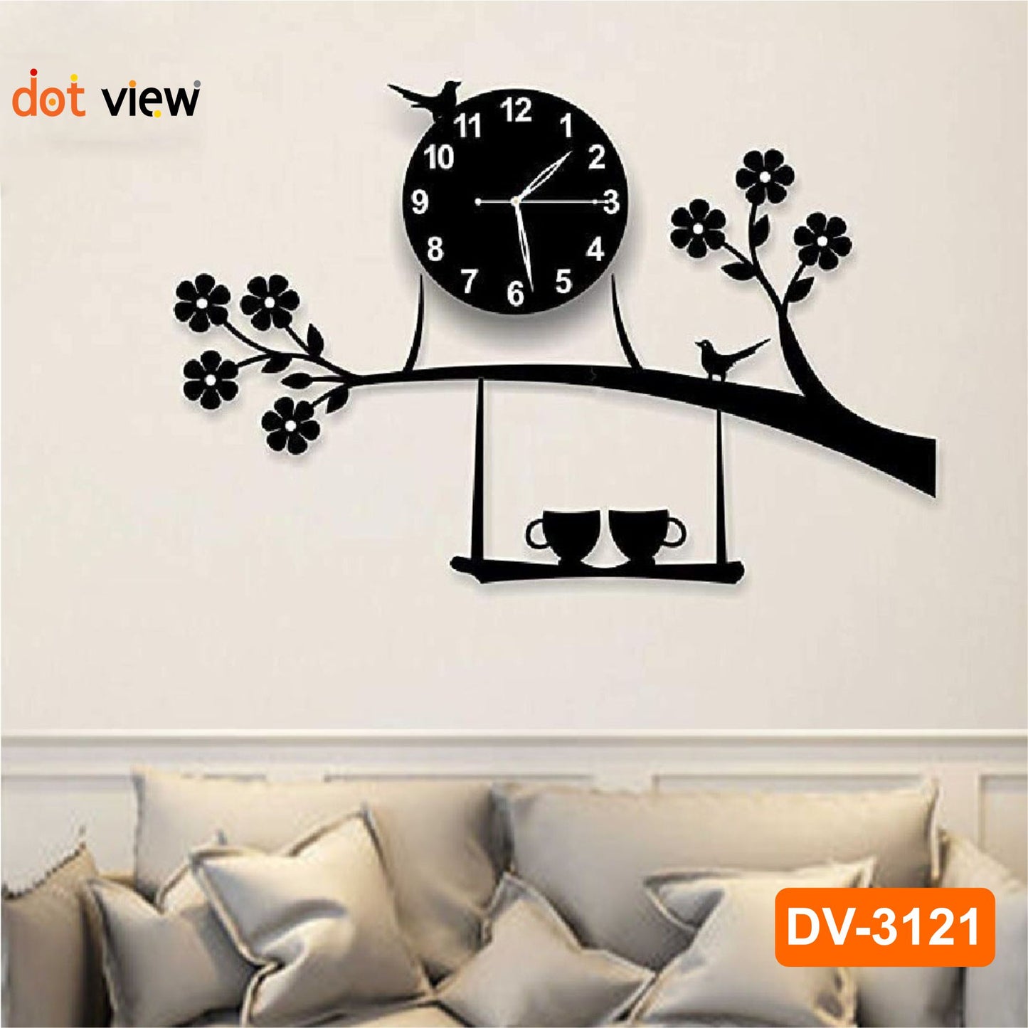 Cup Tree Style Wooden Wall Clock