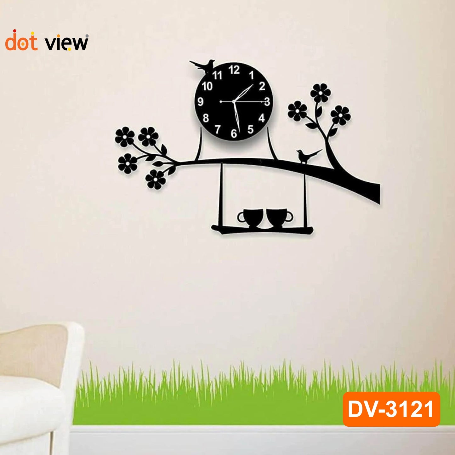 Cup Tree Style Wooden Wall Clock