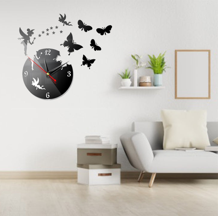 Wooden Butterfly and Stars Wall Clock – Elegant Home and Office Decoration Item