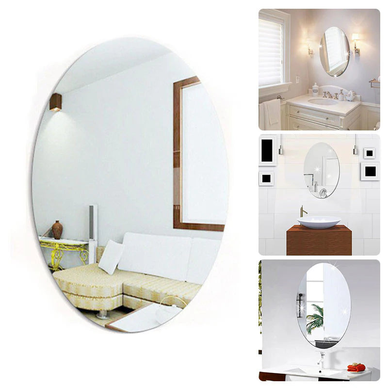 Oval-Shaped Unbreakable Acrylic Mirror - Self-Adhesive Wall Deco