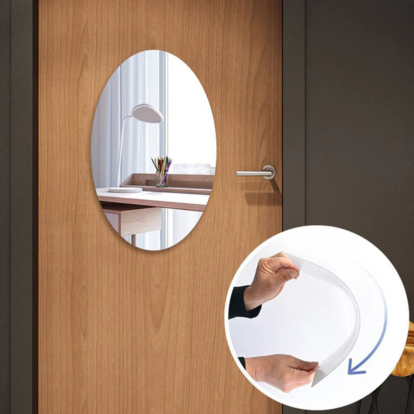 Oval-Shaped Unbreakable Acrylic Mirror - Self-Adhesive Wall Deco