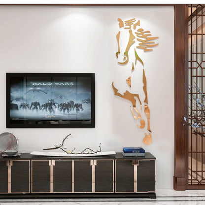 3D DIY Acrylic Mirror Horse Wall Decoration - Self-Adhesive Living Room TV Background Wall Art Decor