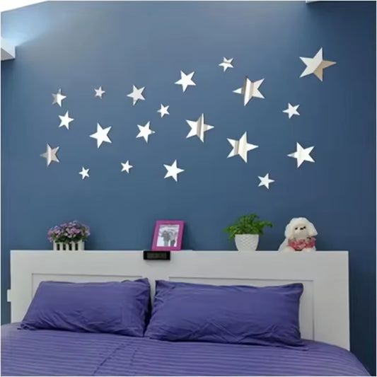 Pack of 20 Star Acrylic Mirror Wall Decor - Multi-Size Self-Adhesive Wall Decoration for Home and Office