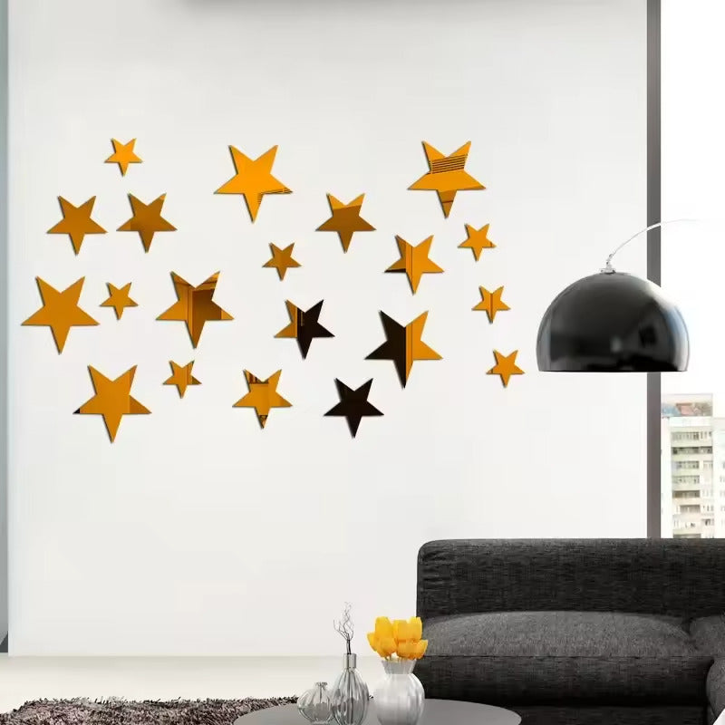 Pack of 20 Star Acrylic Mirror Wall Decor - Multi-Size Self-Adhesive Wall Decoration for Home and Office