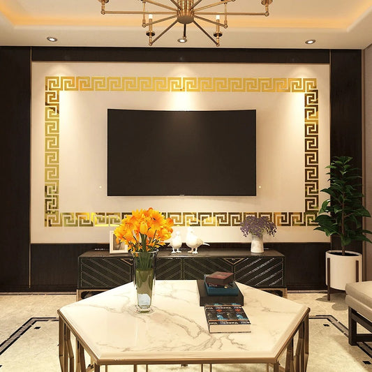 Building Acrylic Mirror Wall Decor with Greek Border Design Self Adhesive