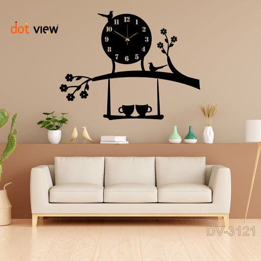 Cup Tree Style Wooden Wall Clock