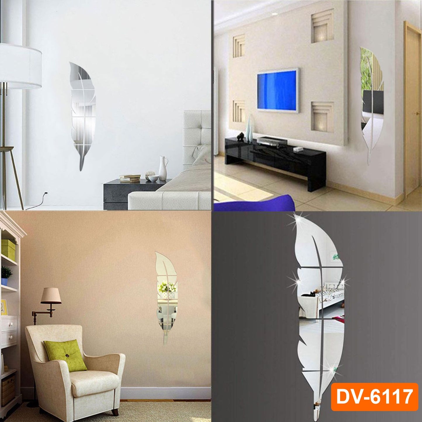 3d DIY Acrylic mirror Feather plume for home and office interior decor