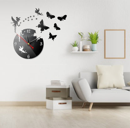 Wooden Butterfly and Stars Wall Clock – Elegant Home and Office Decoration Item