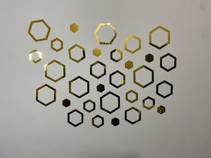 3D Acrylic Mirror Hexagon Wall Decor - Self-Adhesive Multi-Size Wall Decoration for Home and Office